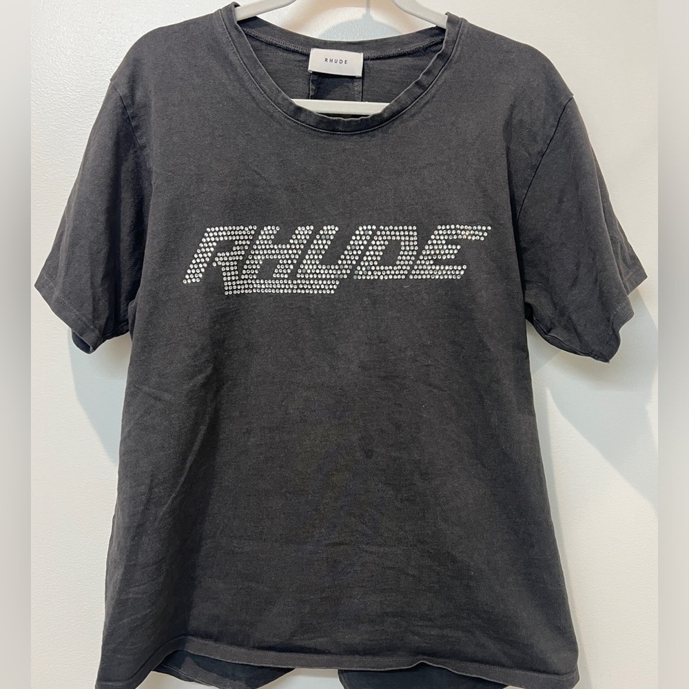 Rhude Rhinestone Logo Crew Beck T-Shirt